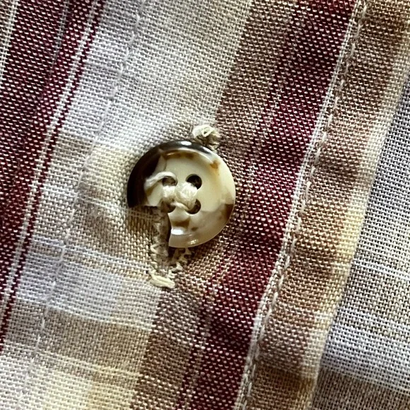 VTG 60s 70s Levi’s Button Shirt Western Plaid Pockets Maroon Red Gray White Tab - Picture 4 of 7